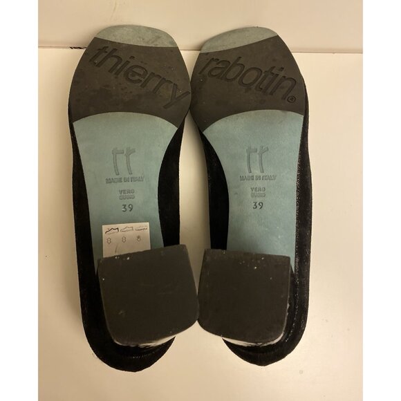 Thierry Rabotin EU 39 Black Pumps Soft Textured Leather Patent Heel Italy US 5.5 - Picture 6 of 12